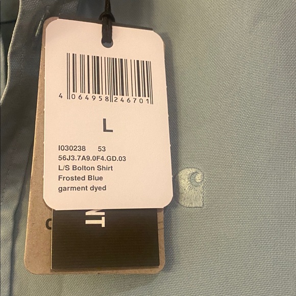 Carhartt WIP LS Bolton Button Down Light Frosted Blue Casual Shirt Sz L.  NWT - Picture 2 of 6